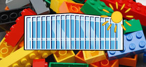Legoklosser med Stormen bibliotek og sol over