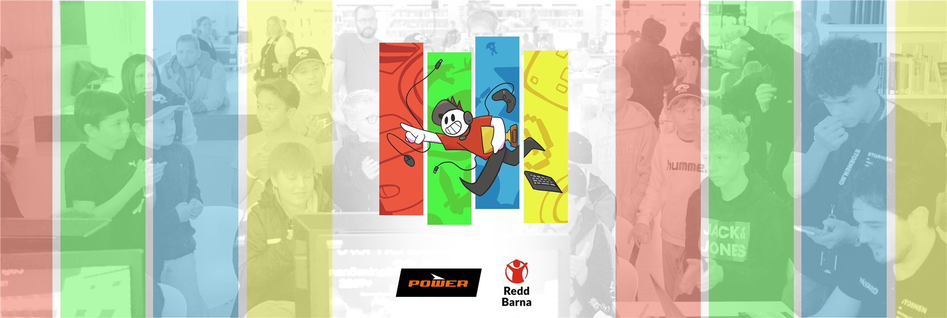 BBUG logo, sponsorlogoer POWER og Redd barna
